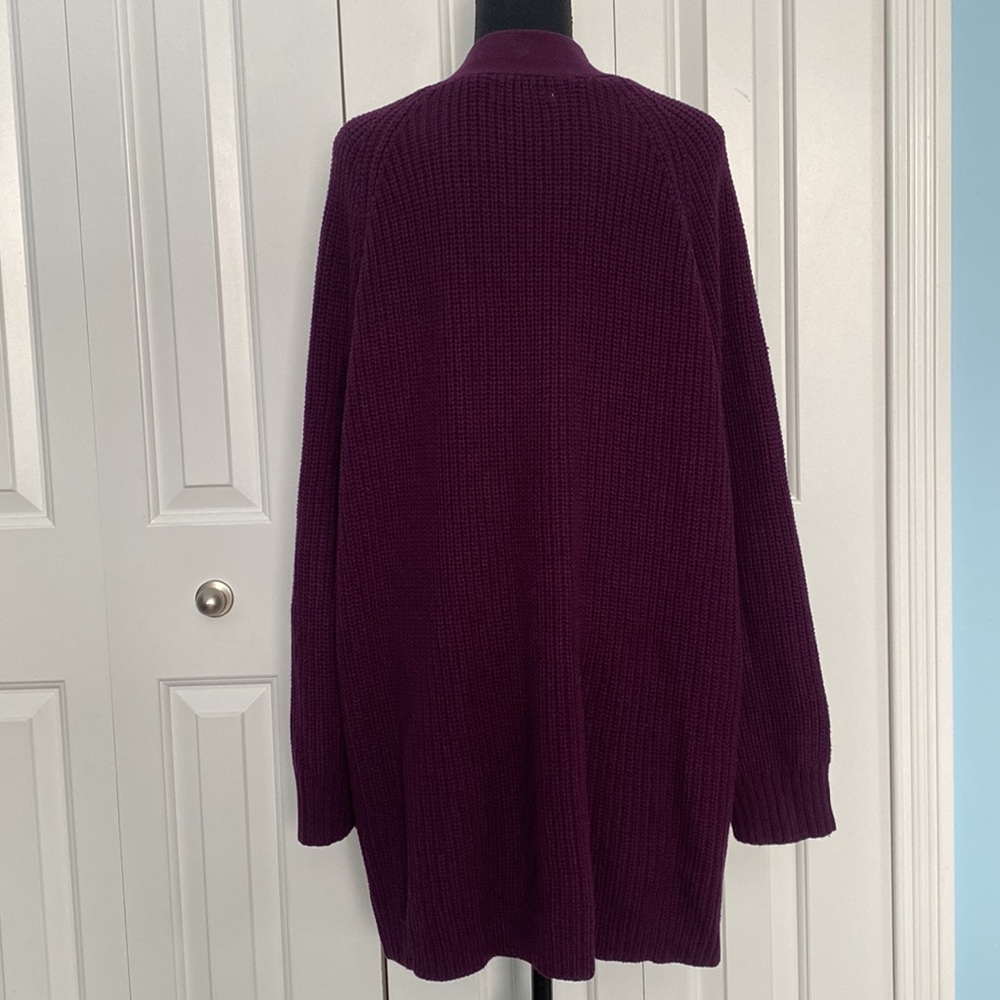 Woman Within 2X 26/28 Cable Knit Woven Purple Button Up Cardigan With Pockets - Picture 6 of 10